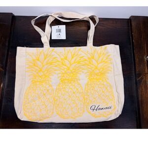 AJW Hawaii Pineapple Tote Bag Canvas Beach Shopping Casual Bag